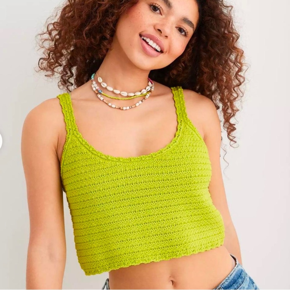 American Eagle Crochet Cropped Crop Top Medium M Lime  Lined Beachy Vacation